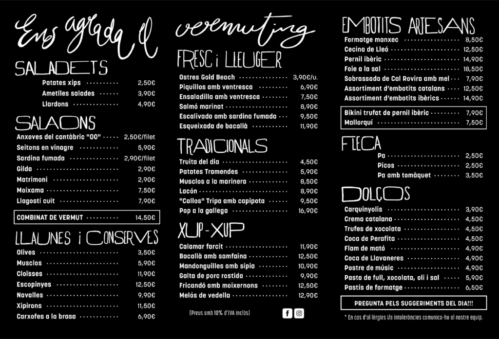 Carta menjar TRAMENDU BAR