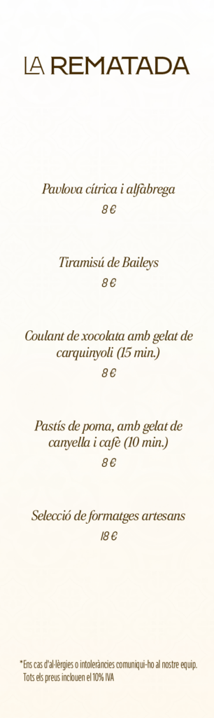 Carta Tramendu Restaurant Postres Estiu26 en català página 1