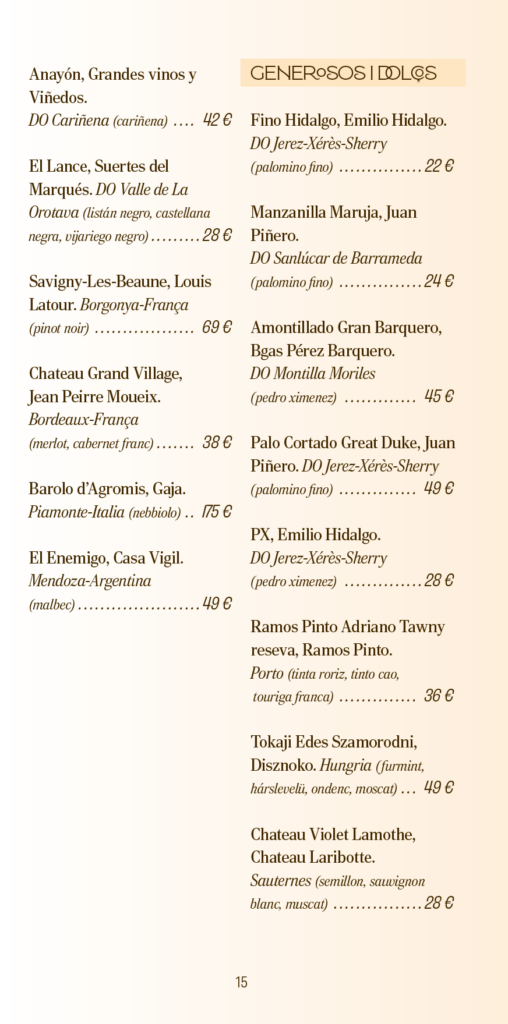 Carta de vins Tramendu Restaurant pag-15
