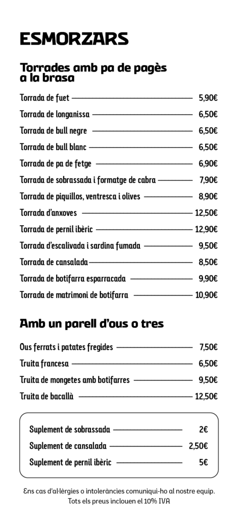 Carta esmorzars Braseria Tramendu